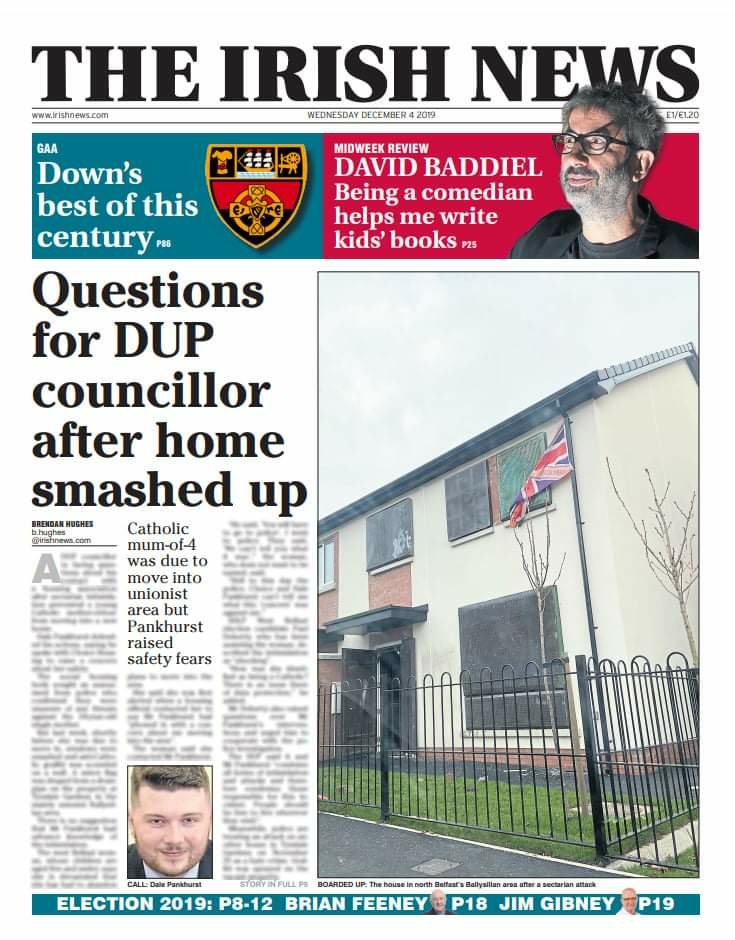 DUP( arse licking friend of Jamie Bryson) councillor Dale Pankhurst reported ‘concern’ after Catholic woman given house!!!!